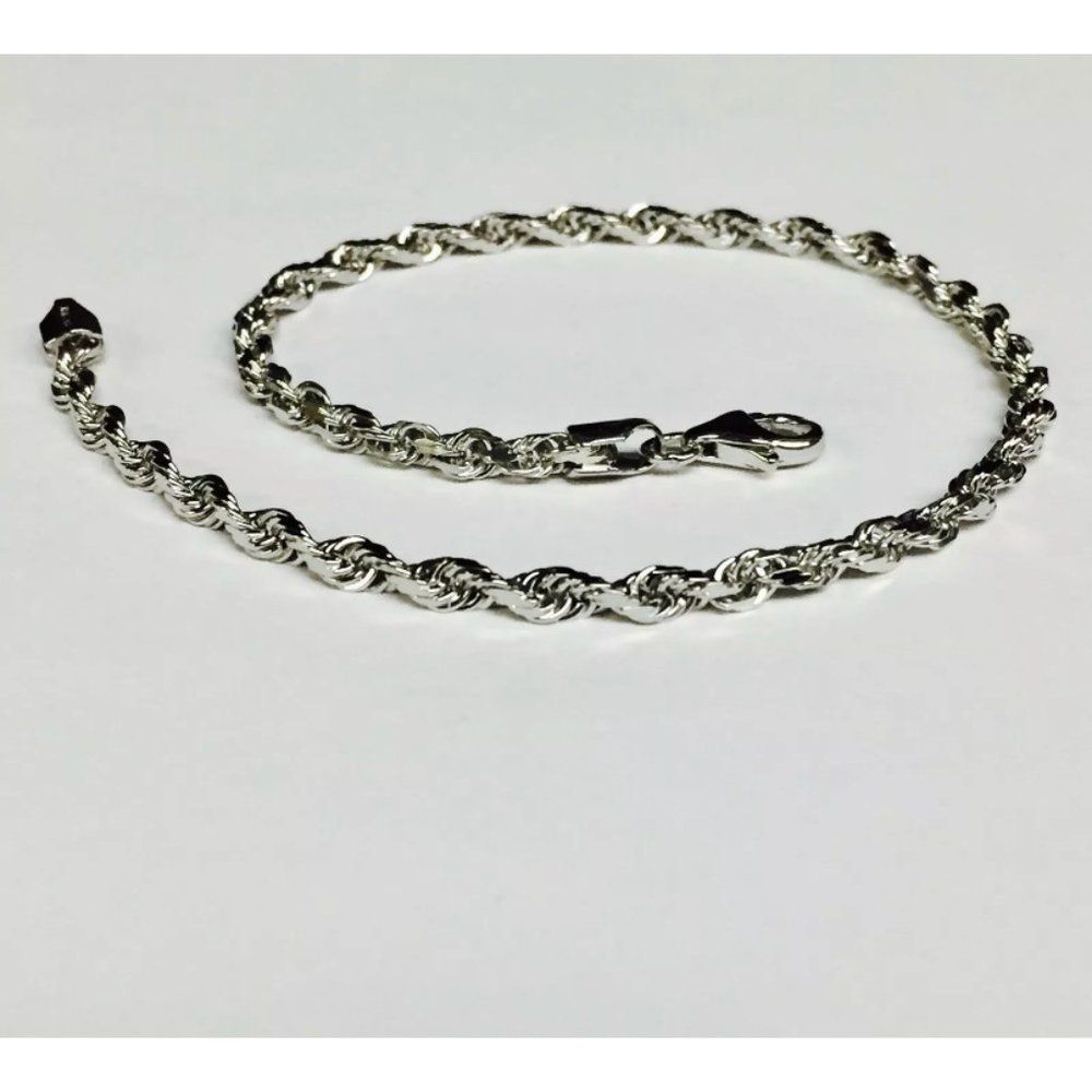 14K Real White Gold Rope Chain Bracelet 3MM 7" New